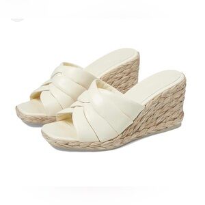 Vince Gilian Leather Espadrilles Wedge Sandals Marble Cream - NWT